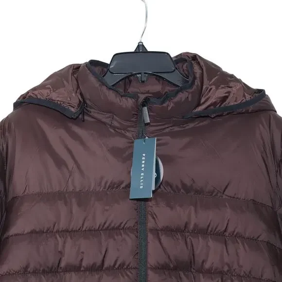 Perry Ellis Mens Lightweight Hooded Puffer Jacket - Mens XXL - Mole - NWT - Picture 5 of 7